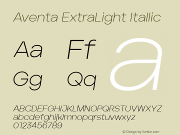 Aventa-ExtraLightItallic Version 1.002 | wf-rip DC20200415图片样张