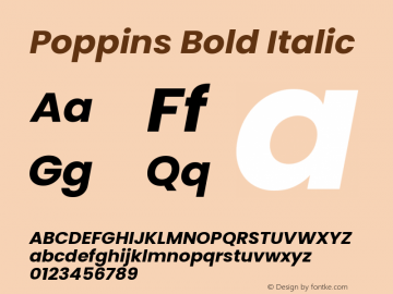 Poppins Bold Italic Version 3.200;PS 1.000;hotconv 16.6.54;makeotf.lib2.5.65590 Font Sample