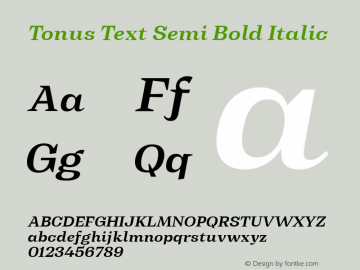 Tonus Text Semi Bold Italic 1.000 Font Sample