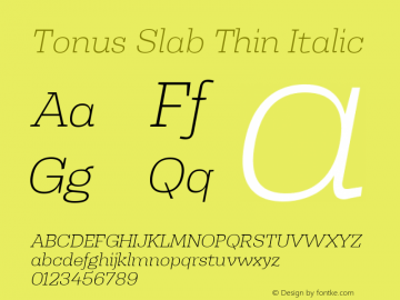 Tonus Slab Thin Italic 1.000 Font Sample