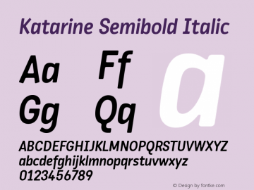 Katarine Semibold Italic Version 1.000;PS 1.0图片样张