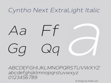 CynthoNext-ExtraLightItalic Version 1.000 | wf-rip DC20190425 Font Sample
