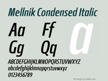 Mellnik-CondensedItalic Version 1.00图片样张