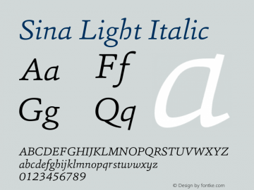 Sina-LightItalic Version 1.00 Font Sample