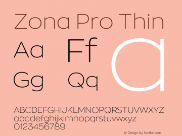 ZonaPro-Thin Version 2.001 Font Sample