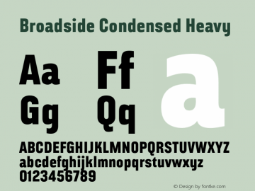 Broadside-CondensedHeavy Version 7.000;PS 007.000;hotconv 1.0.88;makeotf.lib2.5.64775 Font Sample
