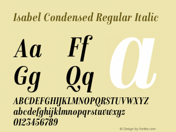 IsabelCondensed-Regular-Italic Version 1.000 | w-rip DC20170330 Font Sample