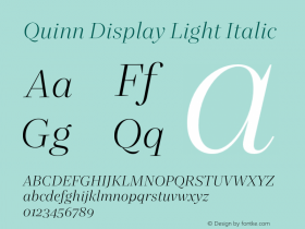 QuinnDisplay-LightItalic Version 1.0 Font Sample