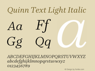 QuinnText-LightItalic Version 1.0 Font Sample