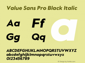 Value Sans Pro Black Italic Version 2.003 Font Sample