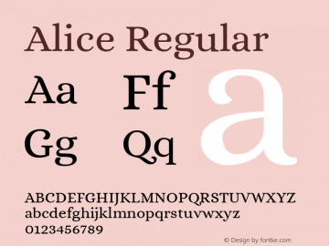 Alice Regular Version 1.000 Font Sample