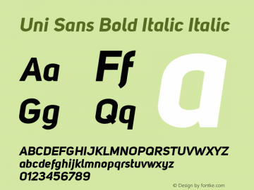 Uni Sans Bold Italic Italic Version 001.001 Font Sample