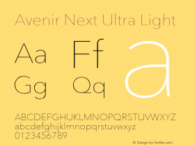 AvenirNext-UltraLight 8.0d5e5 Font Sample