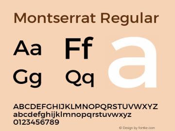 Montserrat Regular Version 1.000;PS 002.000;hotconv 1.0.70;makeotf.lib2.5.58329 DEVELOPMENT Font Sample