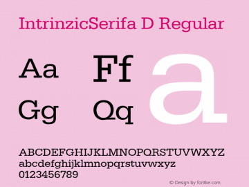 IntrinzicSerifa D Regular Version 1.005;PS 001.001;hotconv 1.0.56 Font Sample