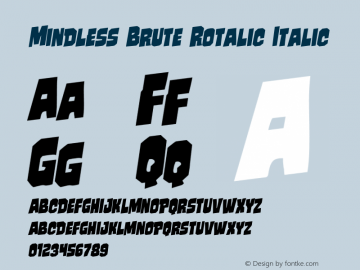 Mindless Brute Rotalic Italic Version 1.00 August 1, 2016, initial release Font Sample