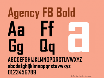 Agency FB Bold Version 1.01 Font Sample