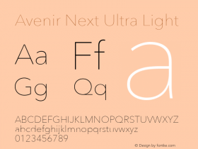 AvenirNext-UltraLight 8.0d5e5 Font Sample