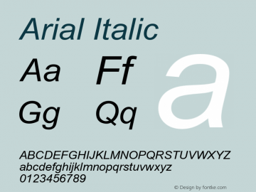 Arial Italic Version 2.90 Font Sample