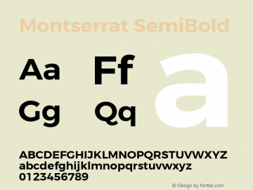 Montserrat SemiBold Regular Version 3.100;PS 003.100;hotconv 1.0.88;makeotf.lib2.5.64775 Font Sample