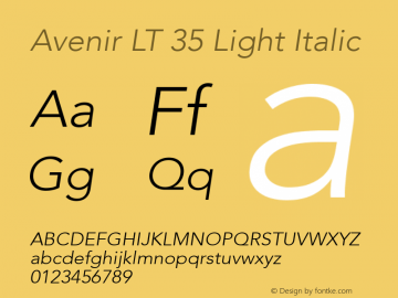 Avenir LT 35 Light Oblique Version 6.1; 2002图片样张