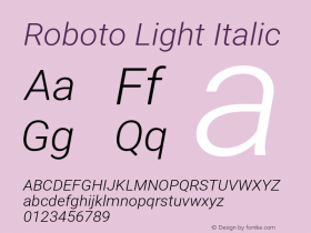 Roboto Light Italic Version 2.137; 2017 Font Sample