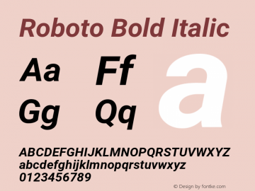 Roboto Bold Italic Version 2.137; 2017 Font Sample