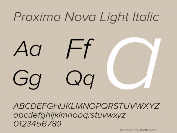 Proxima Nova Lt Light It Version 2.003 Font Sample