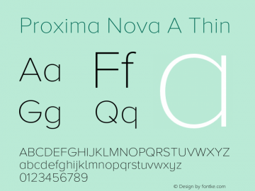 Proxima Nova A Thin Version 3.014;PS 003.014;hotconv 1.0.88;makeotf.lib2.5.64775 Font Sample