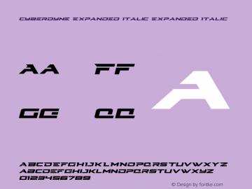 Cyberdyne Expanded Italic Version 1.0; 2015 Font Sample