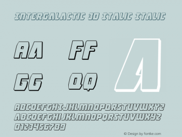 Intergalactic 3D Italic Version 1.0; 2016 Font Sample