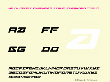 Navy Cadet Expanded Italic Version 1.0; 2015 Font Sample