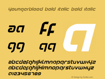 Youngerblood Bold Italic Version 1.0; 2015 Font Sample