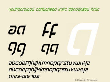 Youngerblood Condensed Italic Version 1.0; 2015 Font Sample