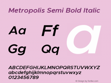 Metropolis Semi Bold Italic Version 1.000;PS 001.000;hotconv 1.0.88;makeotf.lib2.5.64775 Font Sample