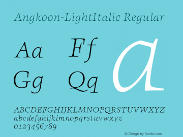 Angkoon-LightItalic Regular Version 4.452 2003 Font Sample