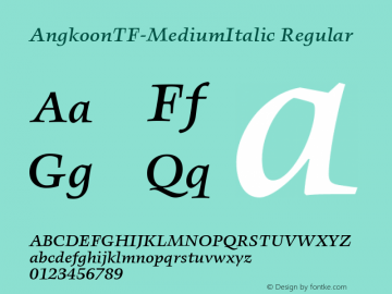 AngkoonTF-MediumItalic Regular Version 4.452 2003 Font Sample