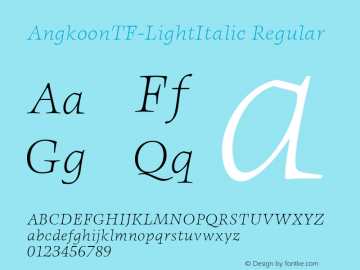 AngkoonTF-LightItalic Regular Version 4.452 2003 Font Sample