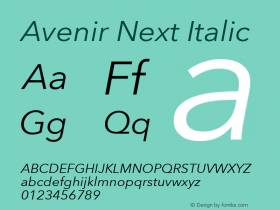 Avenir Next Italic 8.0d5e6 Font Sample