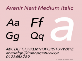 Avenir Next Medium Italic 8.0d5e6 Font Sample