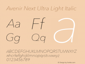 Avenir Next Ultra Light Italic 8.0d5e6 Font Sample