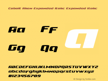 Cobalt Alien Expanded Italic Version 1.0; 2015 Font Sample