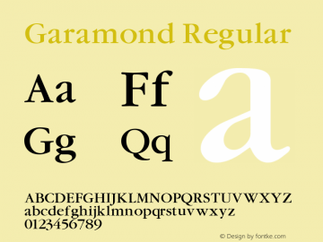 Garamond Regular Altsys Fontographer 3.5  11/25/92 Font Sample