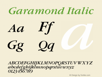 Garamond Italic Altsys Fontographer 3.5  11/25/92 Font Sample