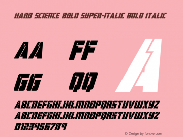 Hard Science Bold Super-Italic Version 1.1; 2019 Font Sample