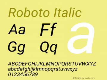 Roboto Italic Version 2.137; 2017 Font Sample
