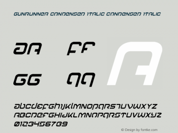 Gunrunner Condensed Italic Version 1.0; 2016 Font Sample