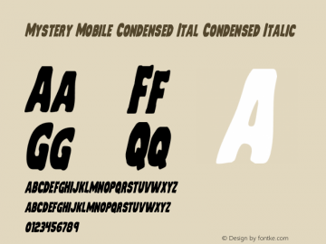 Mystery Mobile Condensed Ital Version 1.1; 2014 Font Sample