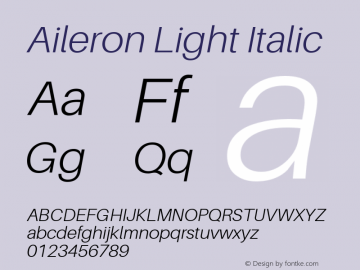 Aileron Light Italic Version 1.102;PS 001.102;hotconv 1.0.70;makeotf.lib2.5.58329 Font Sample