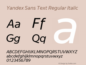 Yandex Sans Text Regular Italic Version 1.1 2015图片样张